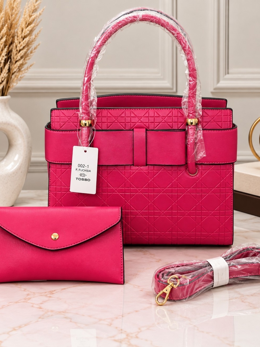 Brand New - Fuchsia Structured Tote Bag with Matching Wallet